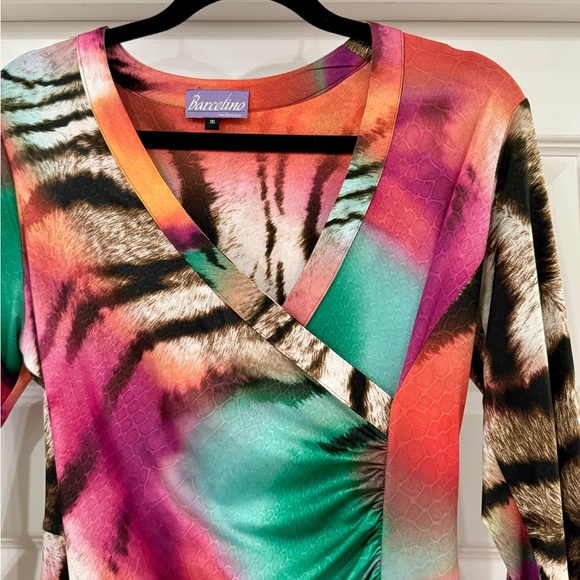 Barcelino ARIANA wrap dress multi color ruffle size medium - Picture 4 of 7